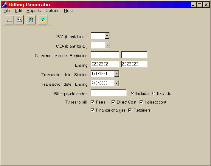 Billing Generator menu