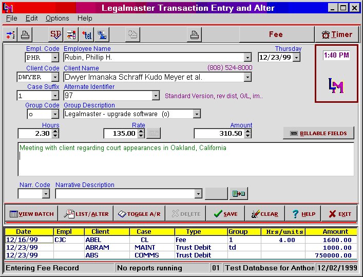fee transaction entry